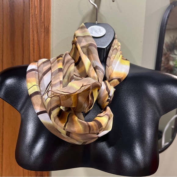 Silk rectangle scarf: golds and tan. - Picture 5 of 5